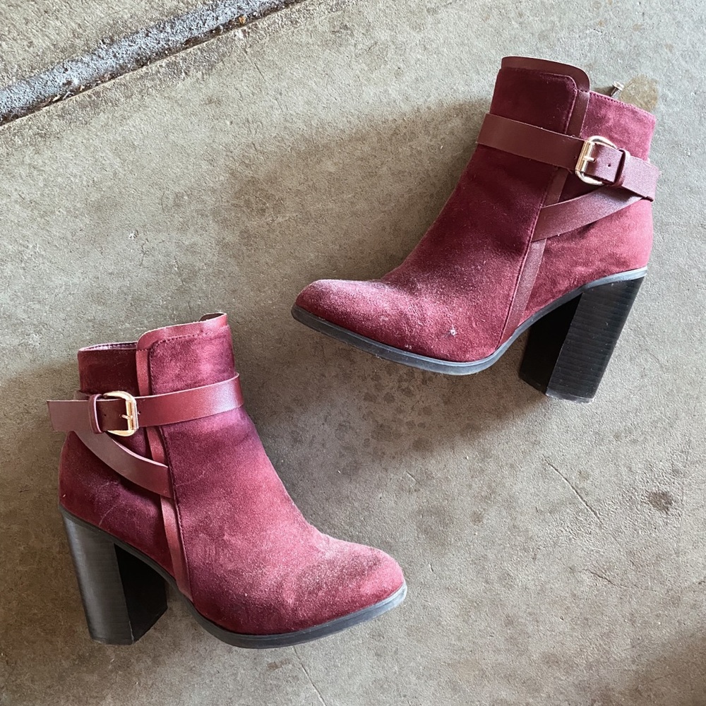 Maroon ankle boots with buckle